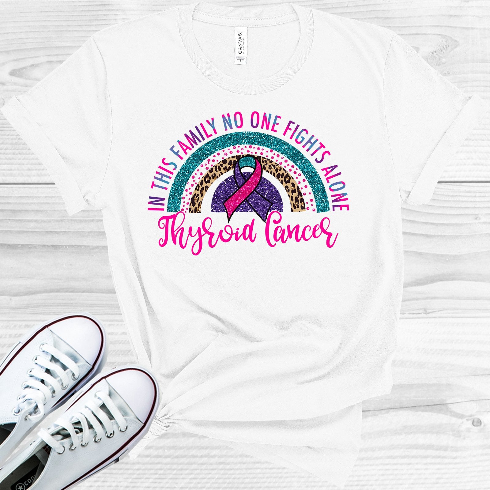 In This Family No One Fights Alone Thyroid Cancer Graphic Tee Graphic Tee