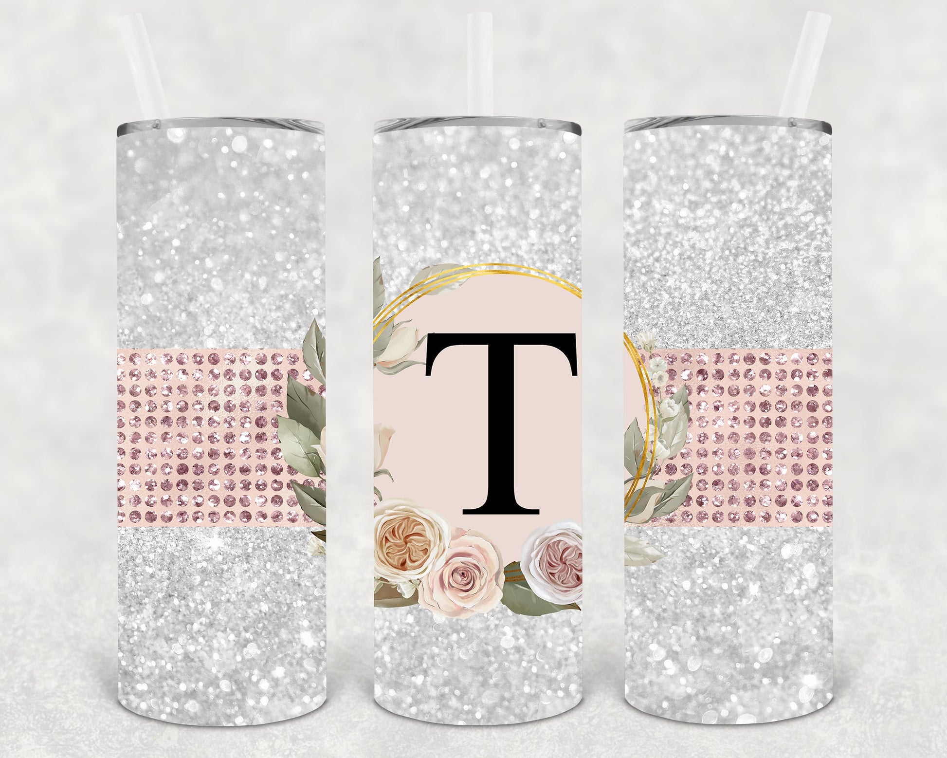 Initial Rose Gold Customized 20 Oz Skinny Tumbler