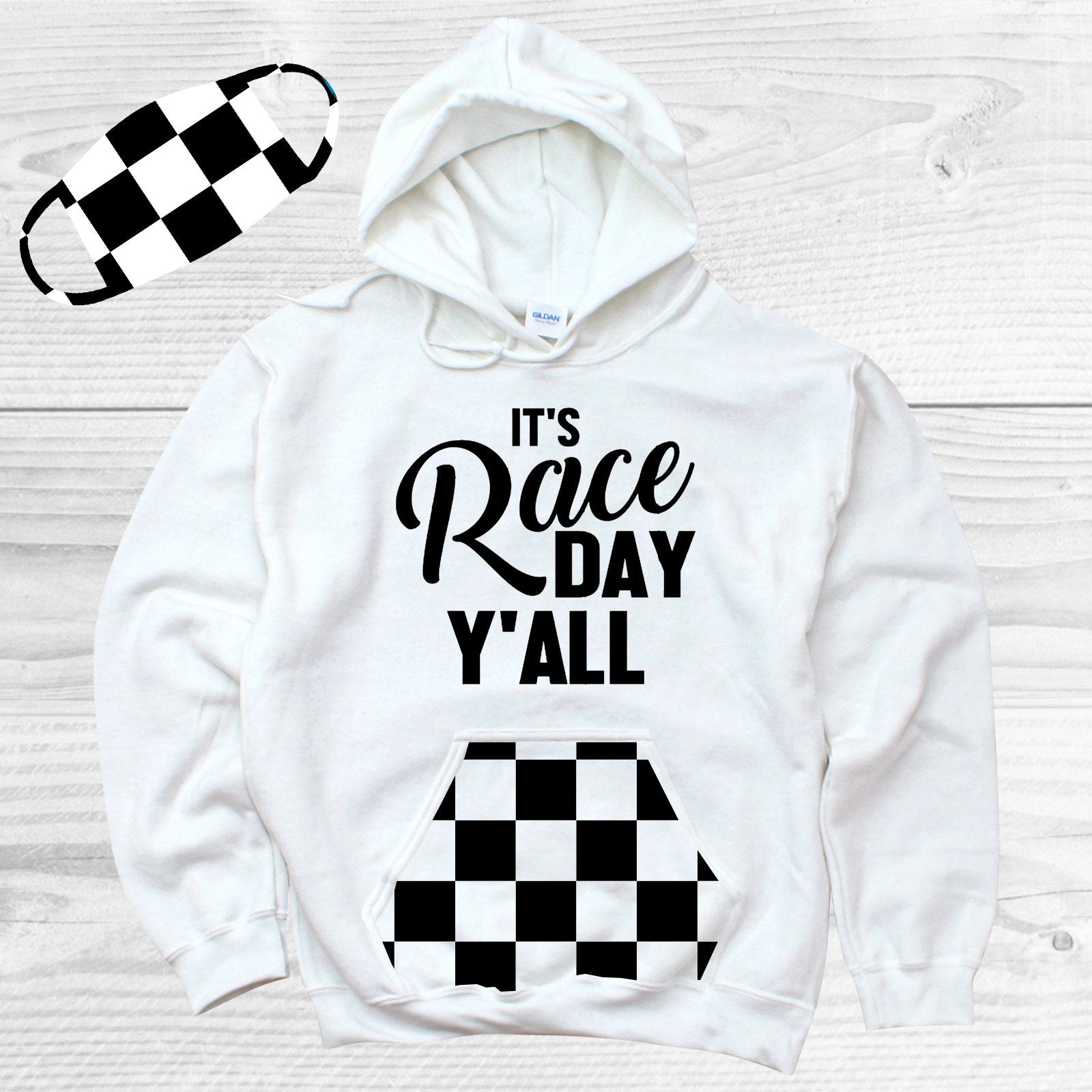 Its Race Day Yall Pattern Pocket Hoodie Graphic Tee