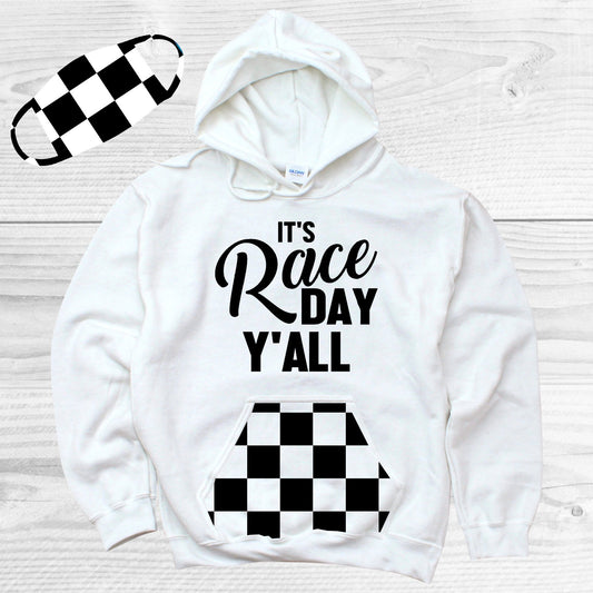 Its Race Day Yall Pattern Pocket Hoodie Graphic Tee
