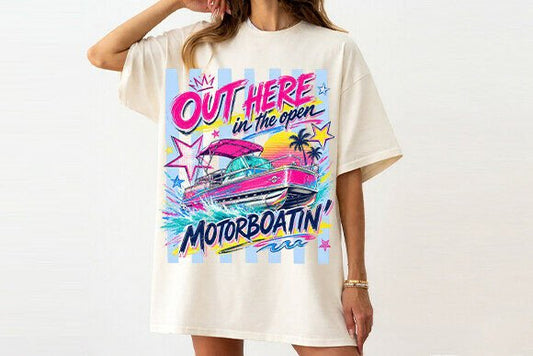Out Here in the Open Motorboatin Graphic Tee