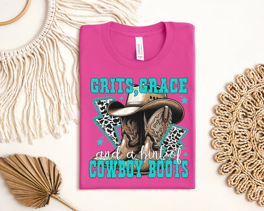 Grits, Grace and a Hint of Cowboy Boots Graphic Tee