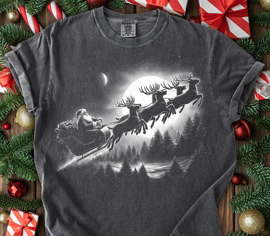 Black and White Santa's Sleigh Graphic Tee