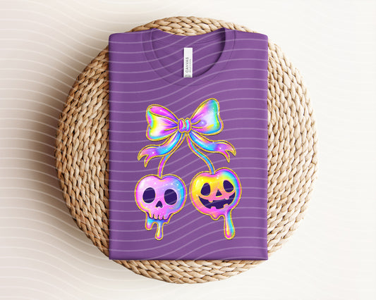 Holographic Pumpkin Cherries Graphic Tee