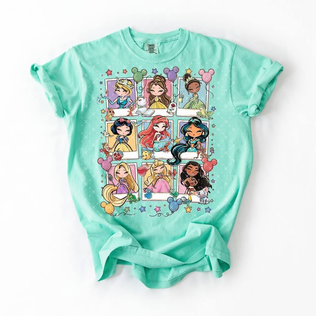 Cartoon Princesses Polaroid Graphic Tee