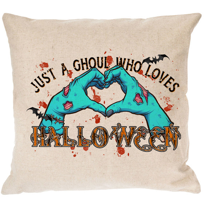 Just A Ghoul Who Loves Halloween Canvas Pillow Cover