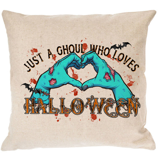 Just A Ghoul Who Loves Halloween Canvas Pillow Cover