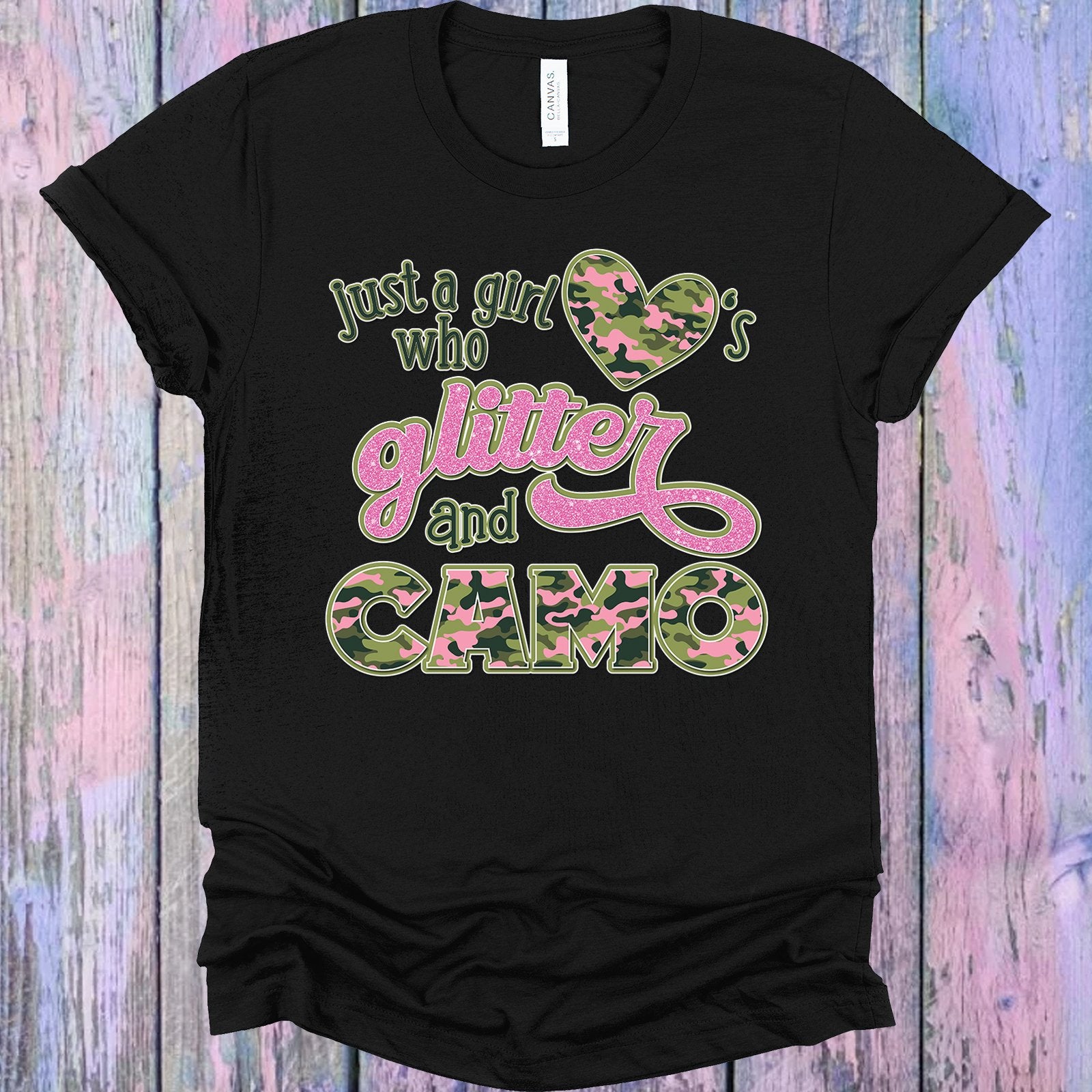 Just A Girl Who Loves Glitter And Camo Graphic Tee Graphic Tee