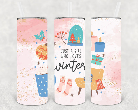 Just A Girl Who Loves Winter 20 Oz Skinny Tumbler