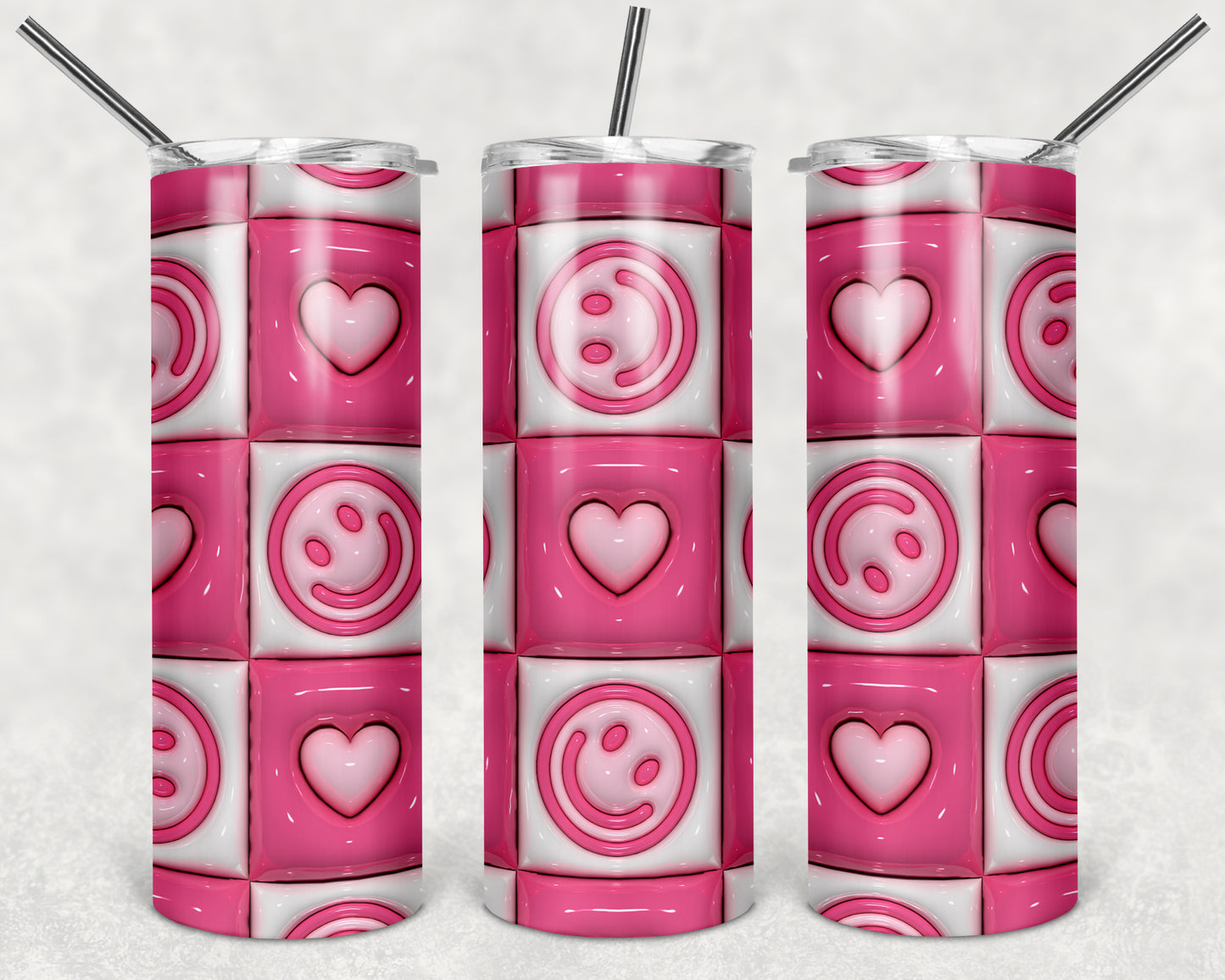 Happy Checkerboard Puffy 20 oz Skinny Tumbler