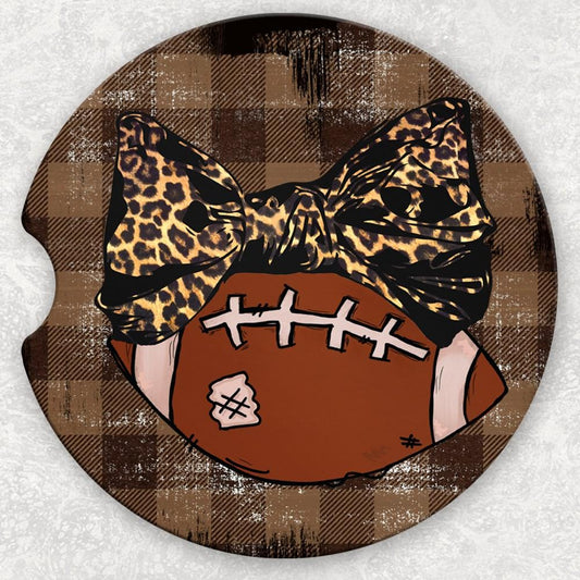 Car Coaster Set - Leopard Bow Football