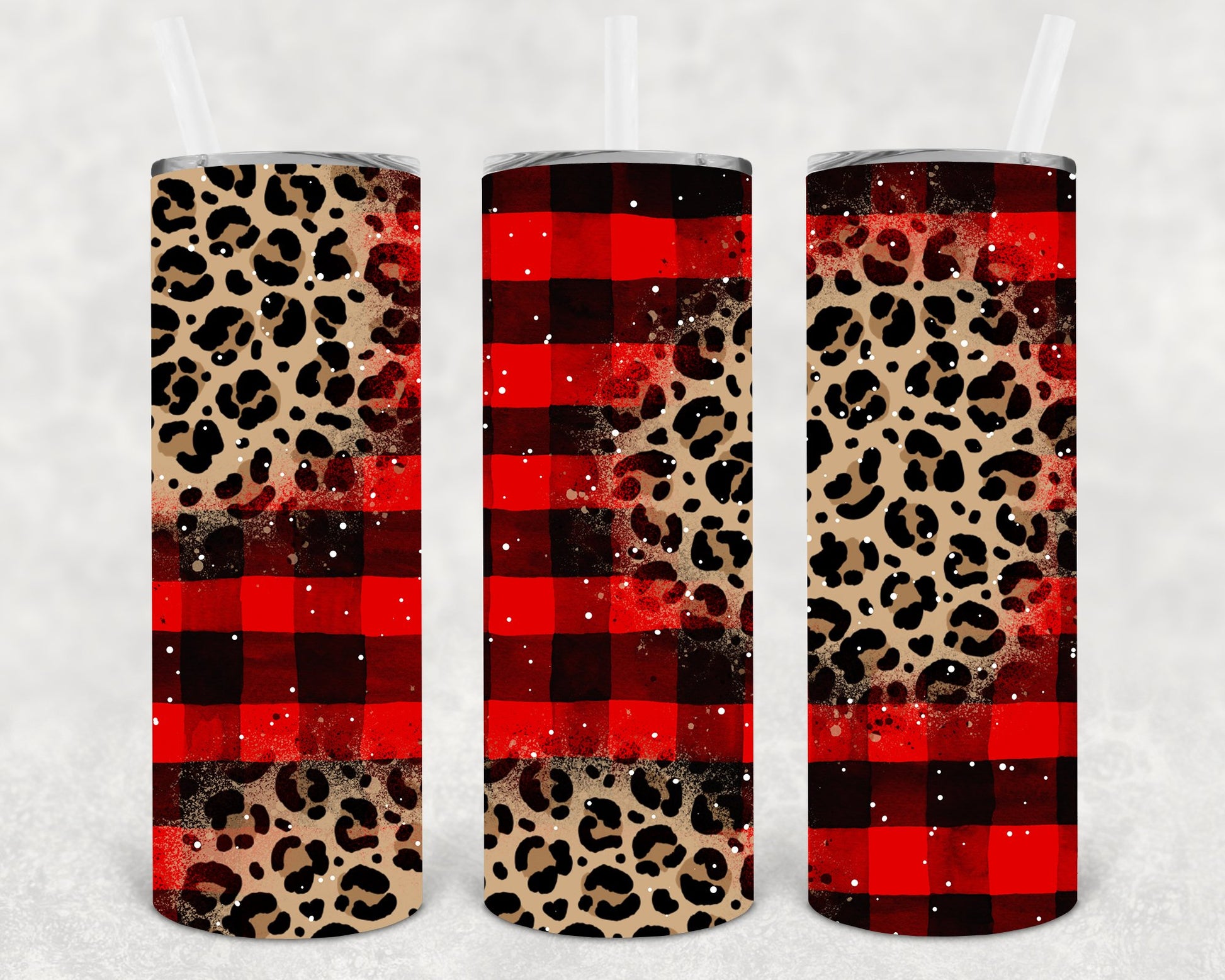 Leopard Buffalo Plaid 20 Oz Skinny Tumbler