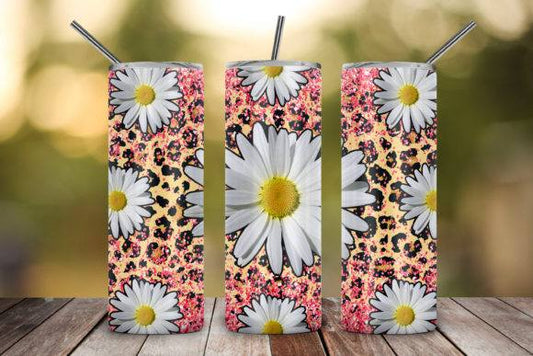 Leopard Daisies 20 Oz Skinny Tumbler