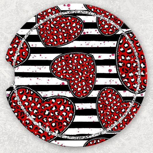 Car Coaster Set - Leopard Hearts And Stripes