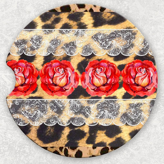 Car Coaster Set - Leopard Lace And Roses