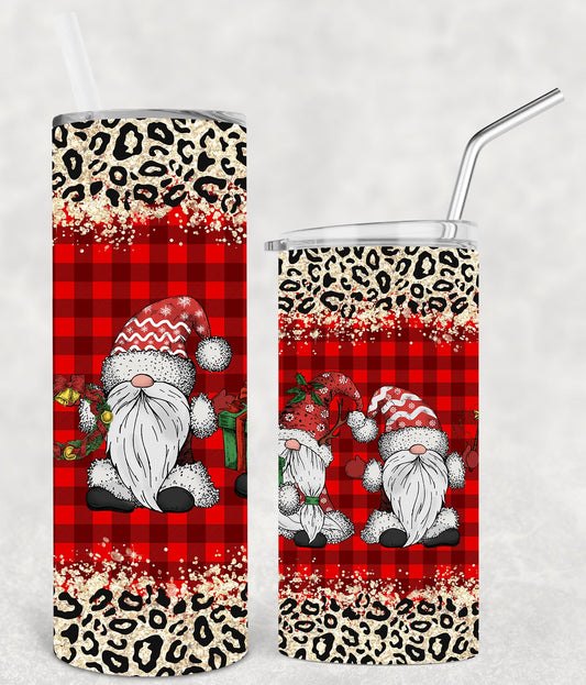 Leopard Plaid Christmas Gnomes 20 Oz Skinny Tumbler