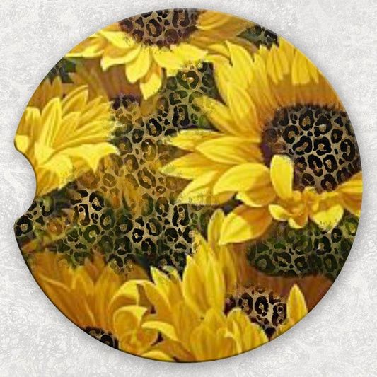 Car Coaster Set - Leopard Sunflower