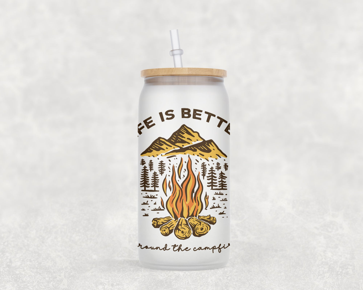 Life Is Better Around The Campfire 16 Oz Glass Can Coffee Mug