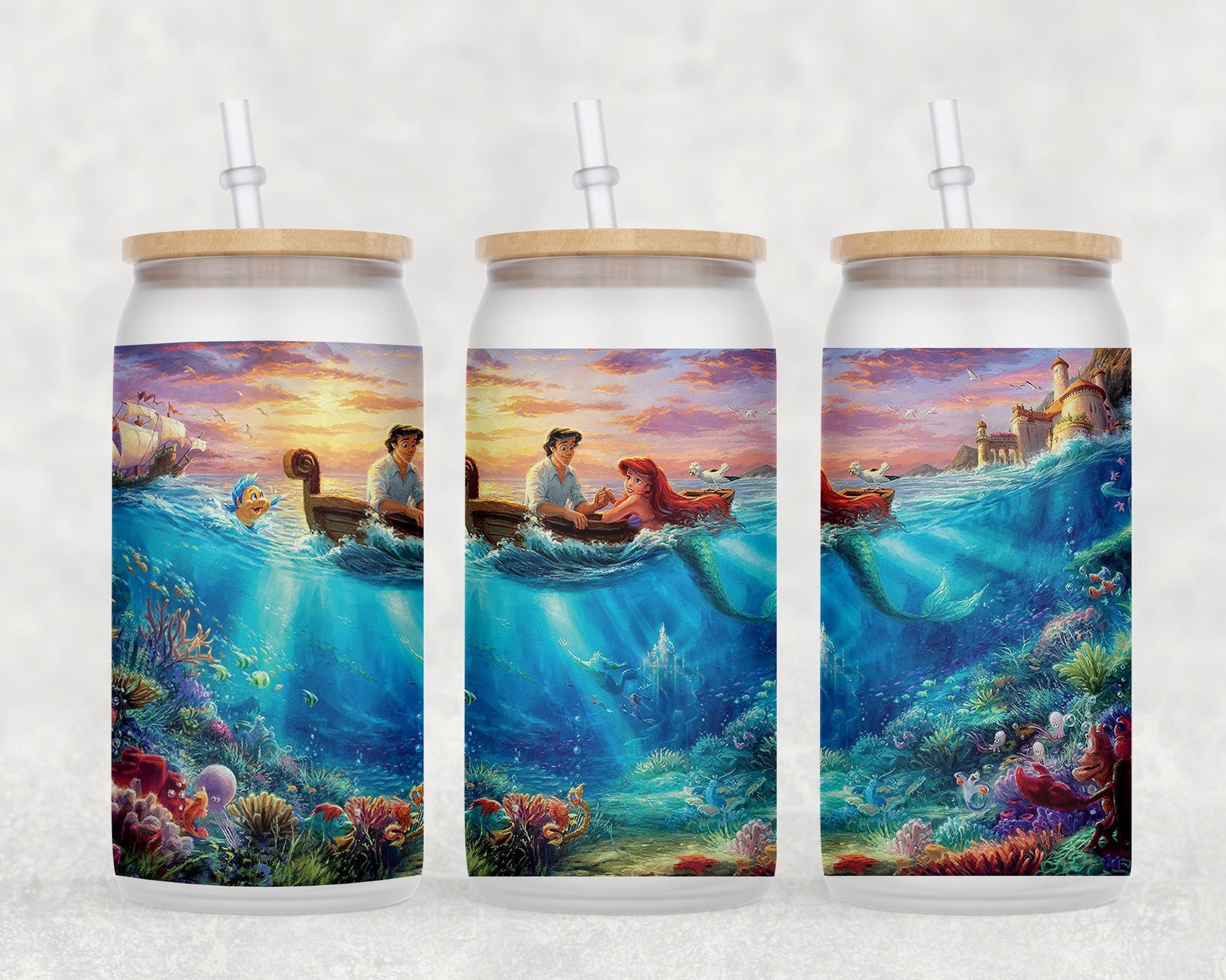 Little Mermaid 16 Oz Glass Can Coffee Mug
