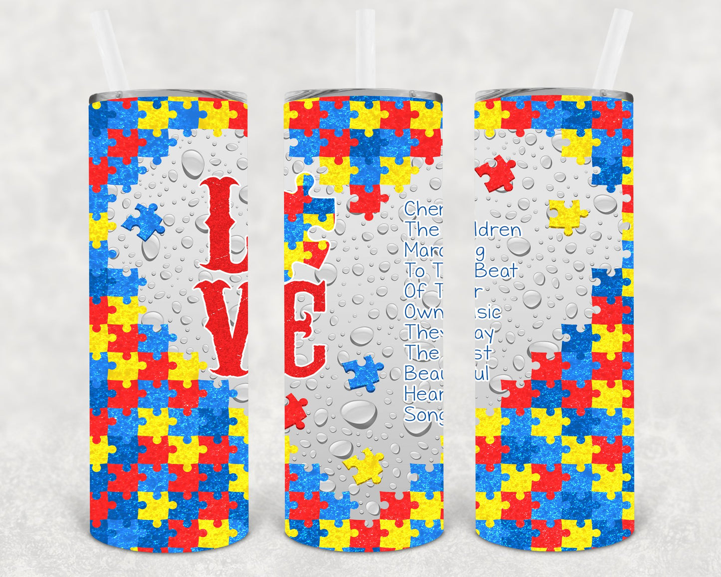 Love Autism 20 Oz Skinny Tumbler