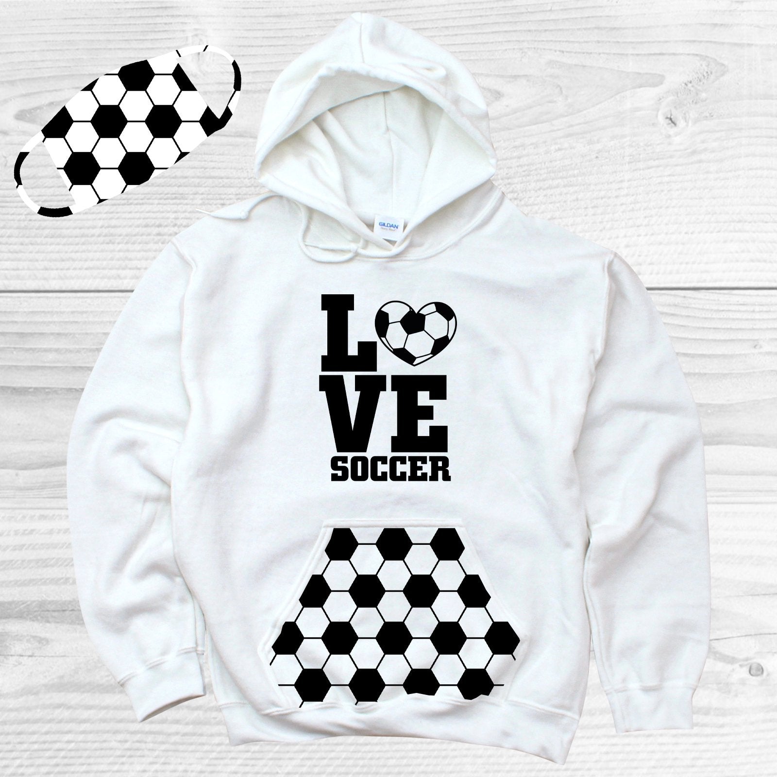 Love Soccer Pattern Pocket Hoodie Graphic Tee