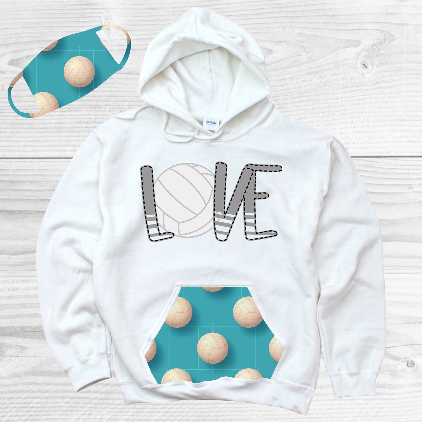 Love Volleyball Pattern Pocket Hoodie Graphic Tee