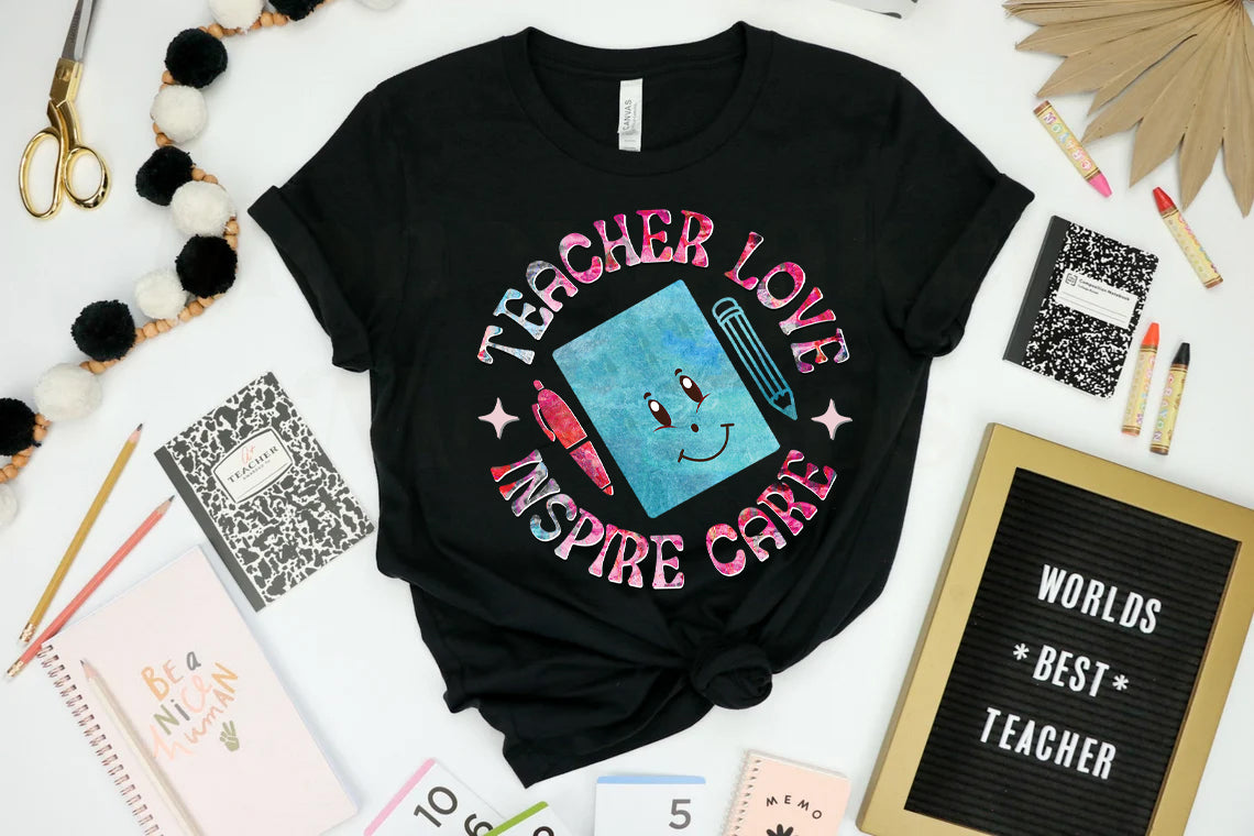 Teacher Love Inspire Care Graphic Tee