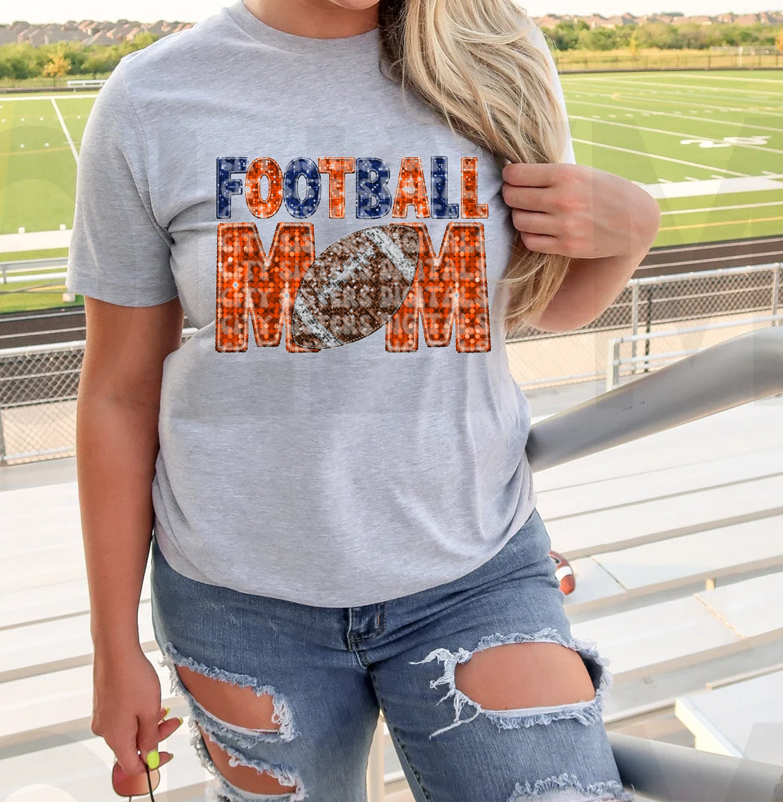 Glitter Football Mom Shirt | Football Shirt | Football Mom Shirts | V Neck  Short Sleeve Shirt | Football Bling | Customize Football Shirt