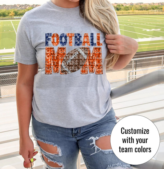 Football Mom Faux Glitter (Customize Team Colors) Graphic Tee