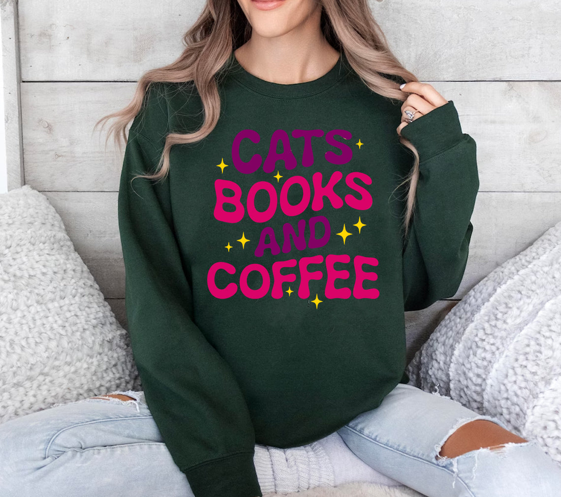 Cats Books and Coffee Graphic Tee