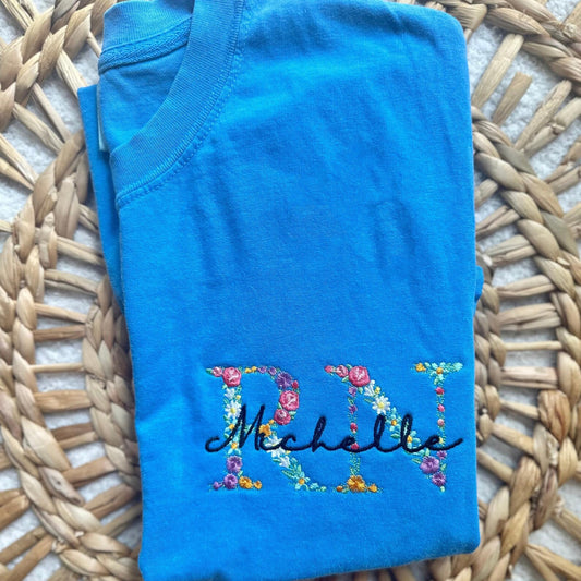 Floral Medical Embroidered Shirt