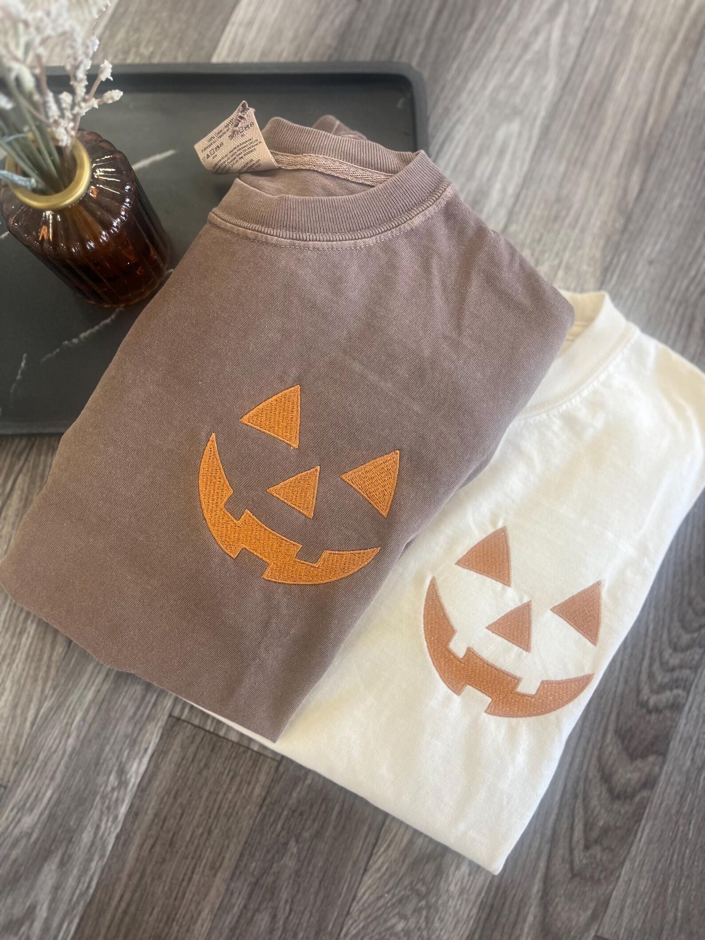 Pumpkin Face Embroidered Shirt