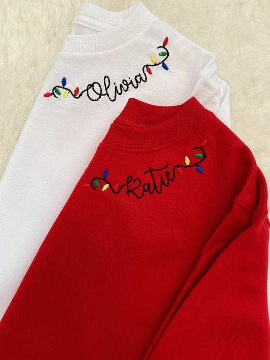 Christmas Lights Name Embroidered Shirt
