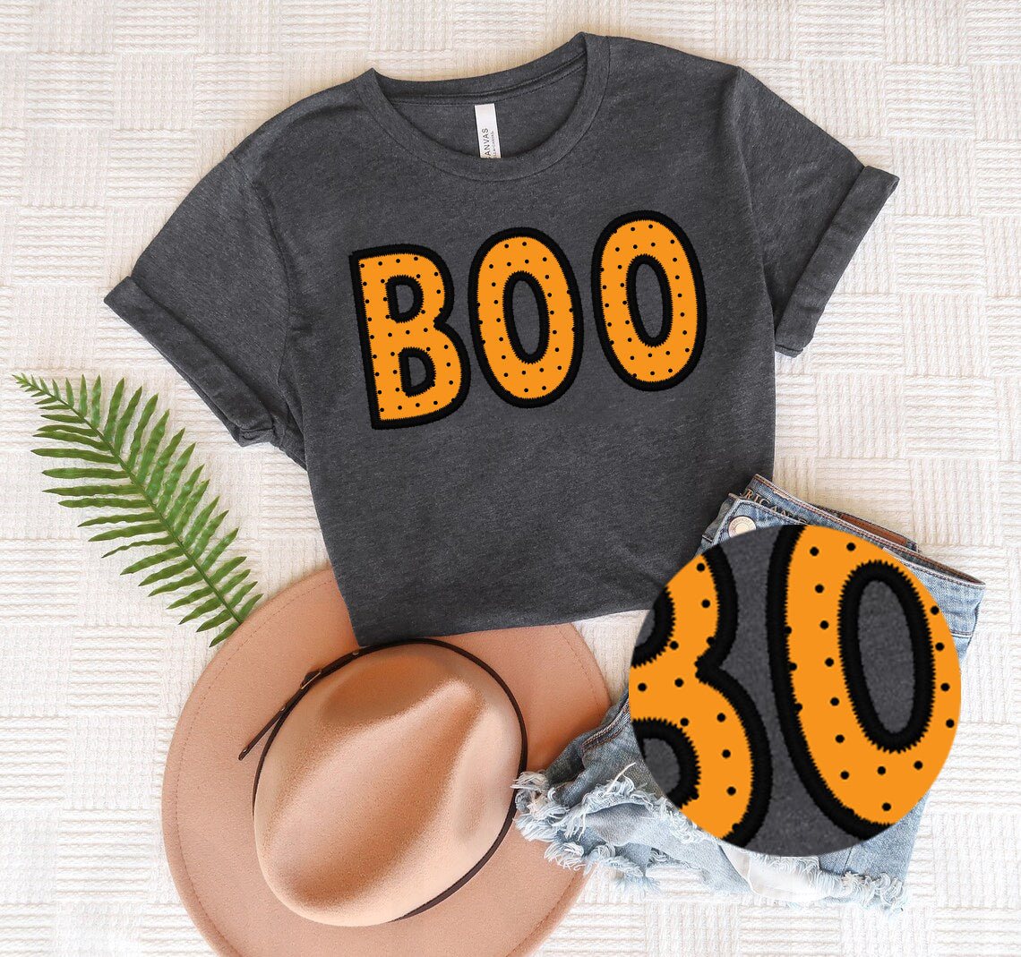 Polka Dot Boo Faux Embroidery Graphic Tee