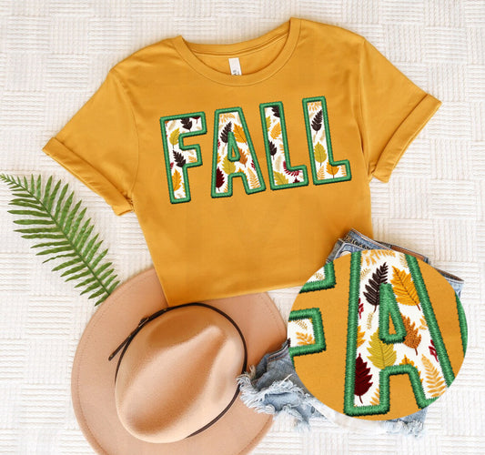 Leafy Fall Faux Embroidery Graphic Tee
