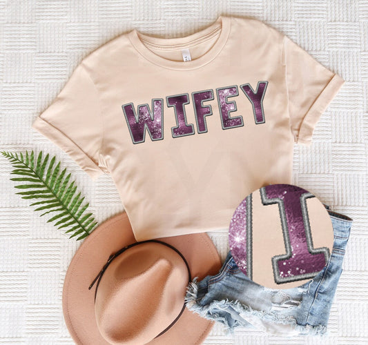 Glitter Wifey Faux Embroidery Graphic Tee