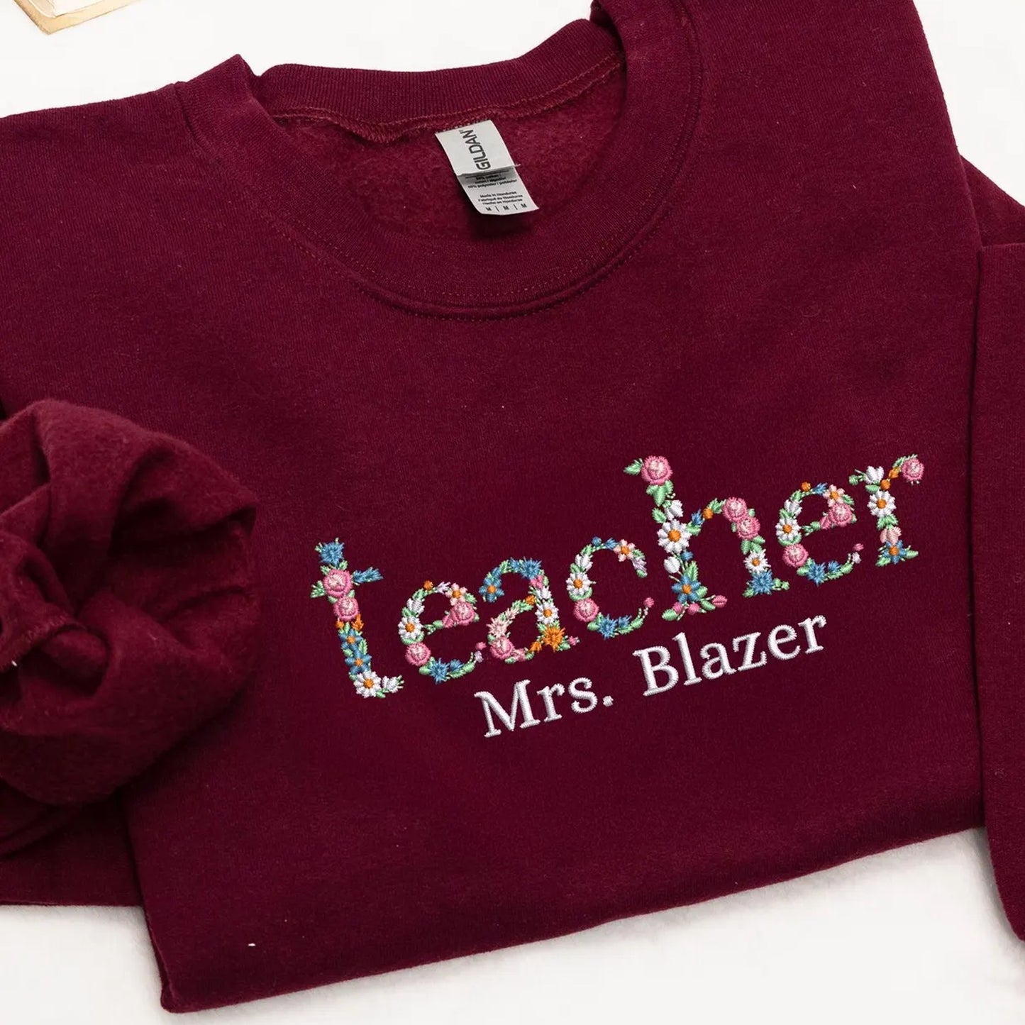 Floral Teacher Embroidered Shirt