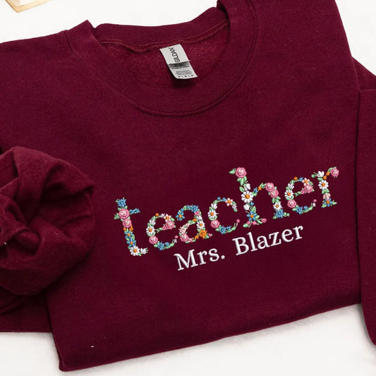 Floral Teacher Embroidered Shirt