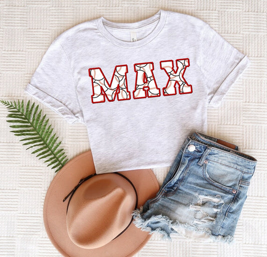Faux Embroidery Baseball - Customize with Your Name Graphic Tee