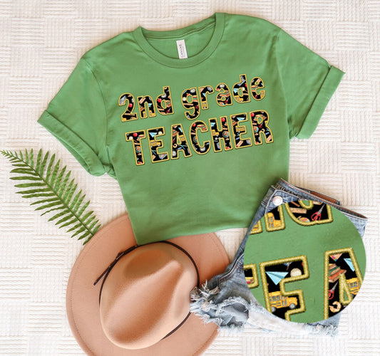 Teacher Back to School Faux Embroidery Graphic Tee