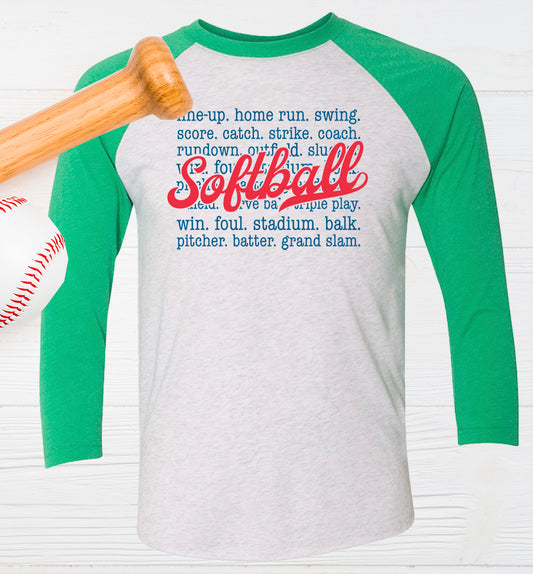 Sports Words Softball Graphic Tee