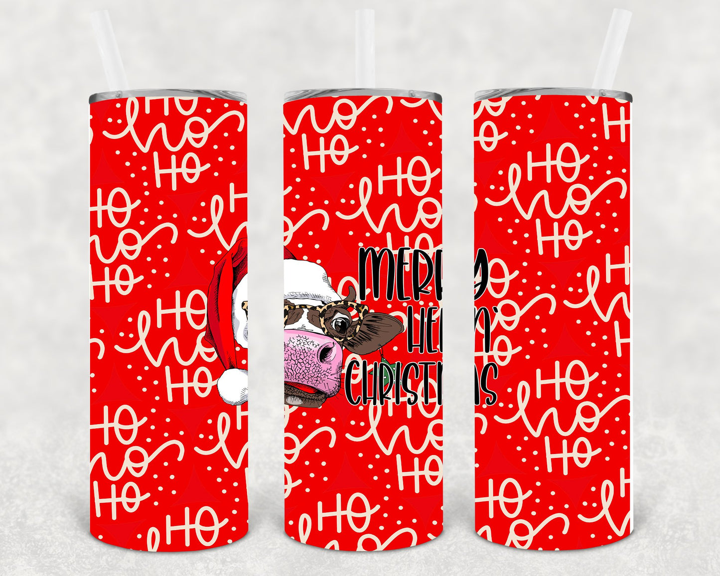 Merry Heifin Christmas 20 Oz Skinny Tumbler