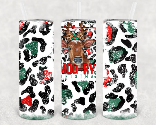 Moo-Ry Christmas 20 Oz Skinny Tumbler