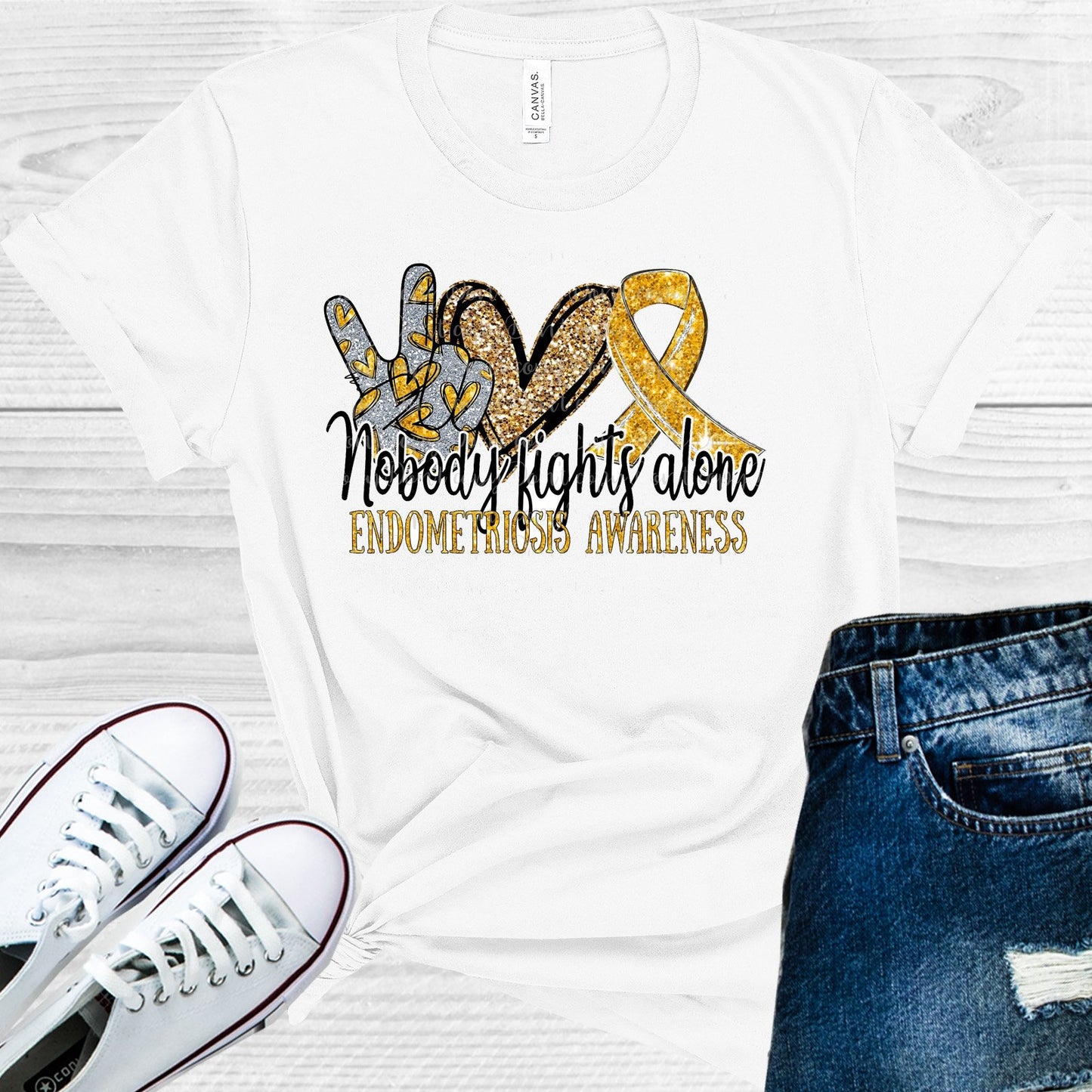 Nobody Fights Alone Endometriosis Awareness Graphic Tee Graphic Tee