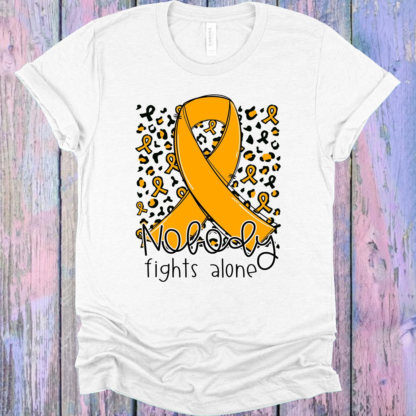 Nobody Fights Alone Light Orange Ribbon Graphic Tee Graphic Tee