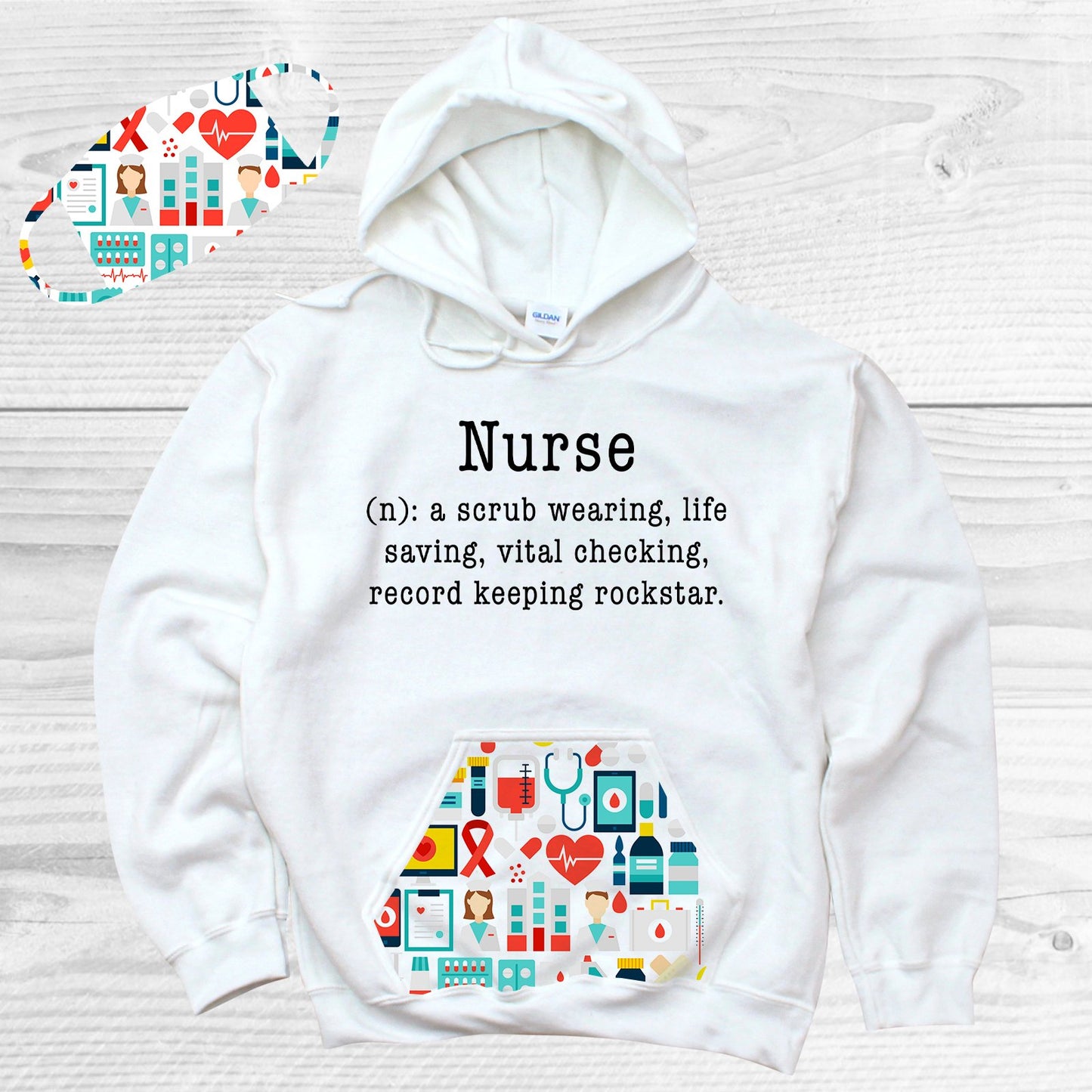 Nurse Definition Pattern Pocket Hoodie Graphic Tee