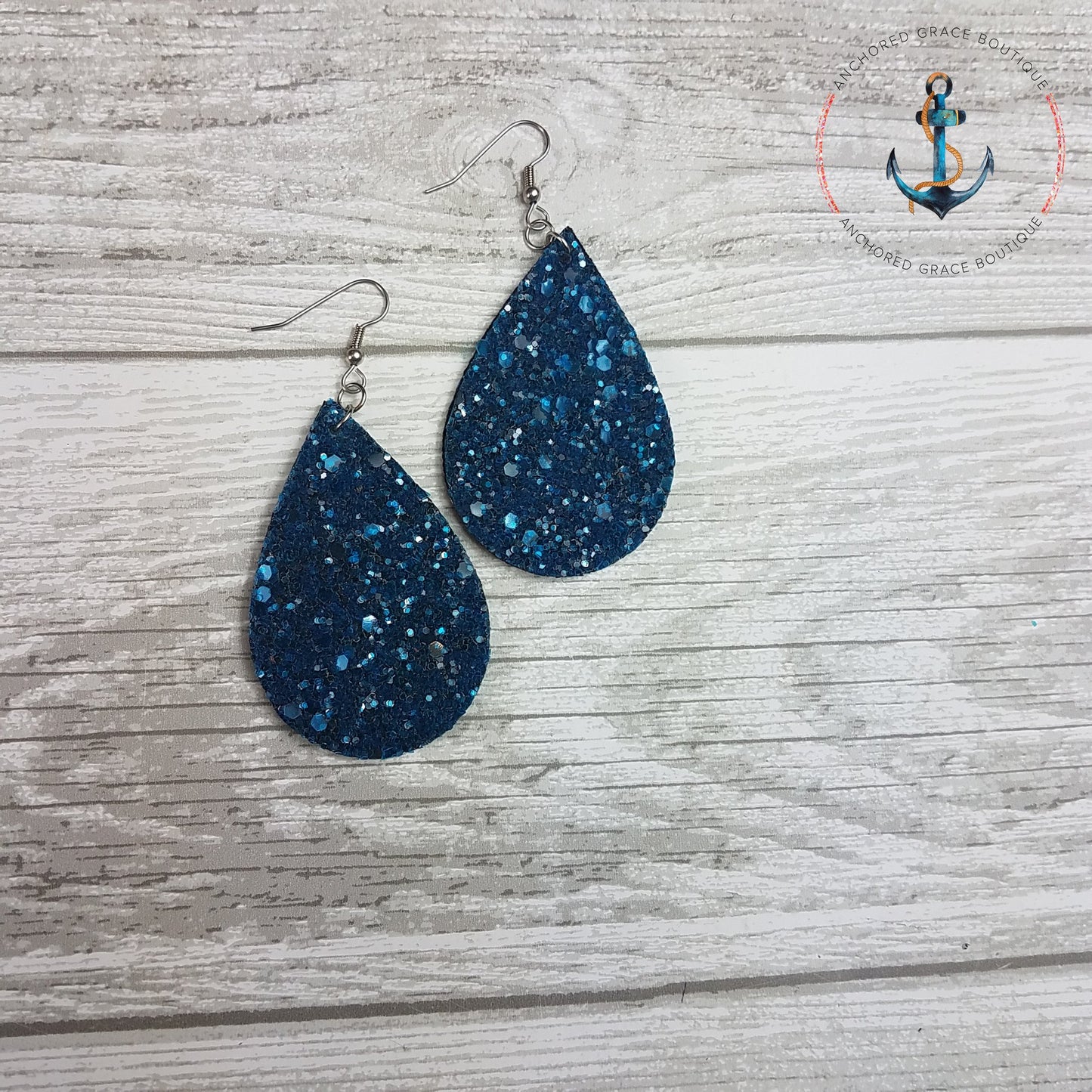 Teal Glitter Faux Leather Teardrop Earrings