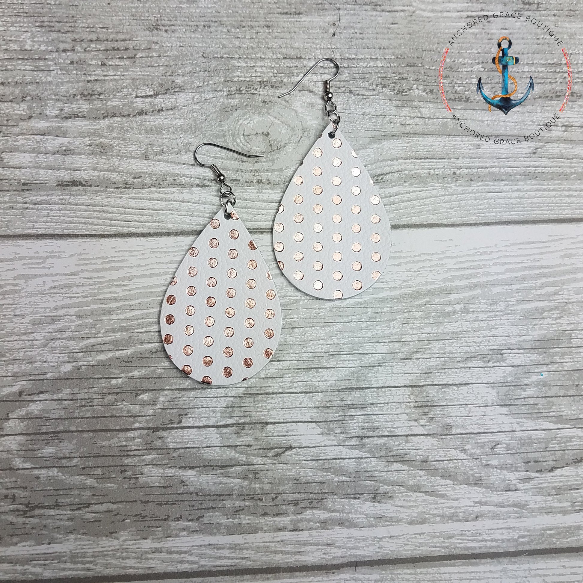 Rose Gold Dots Leather Drop Earrings