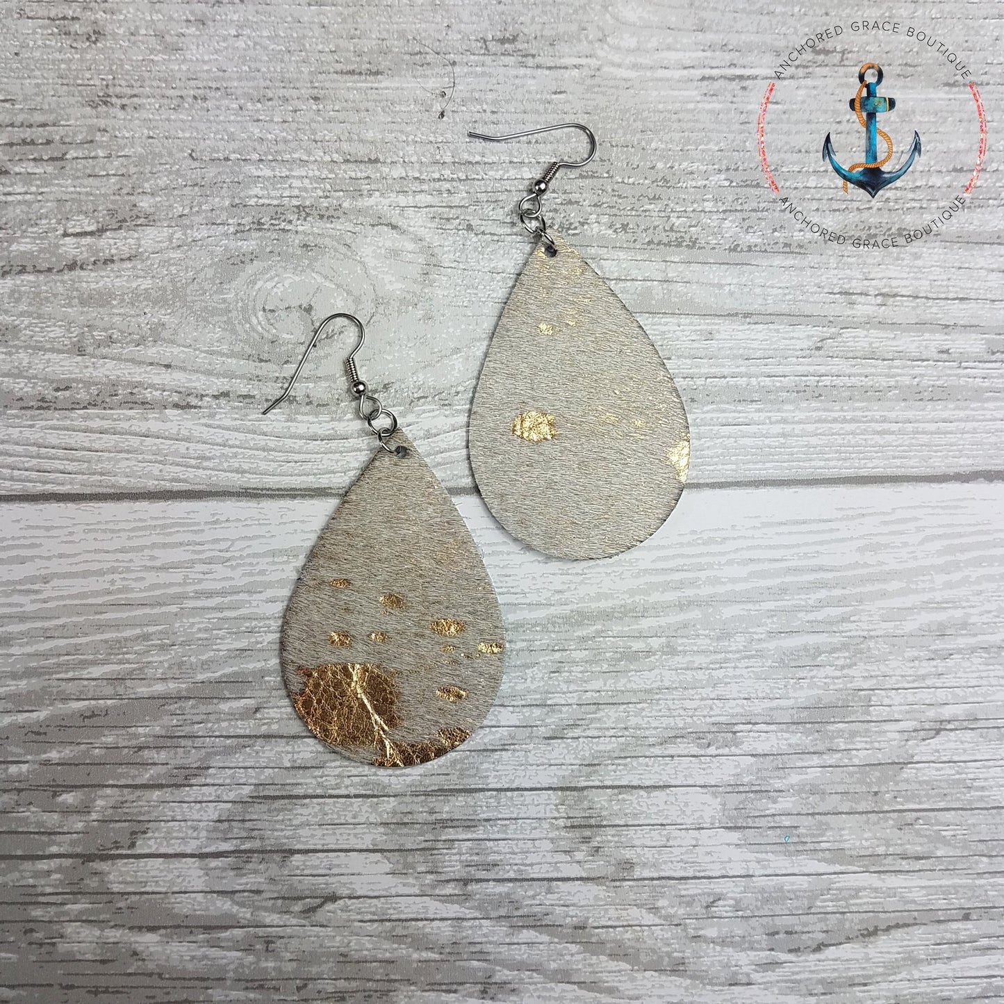 Gold Acid Wash Leather Drop Earrings