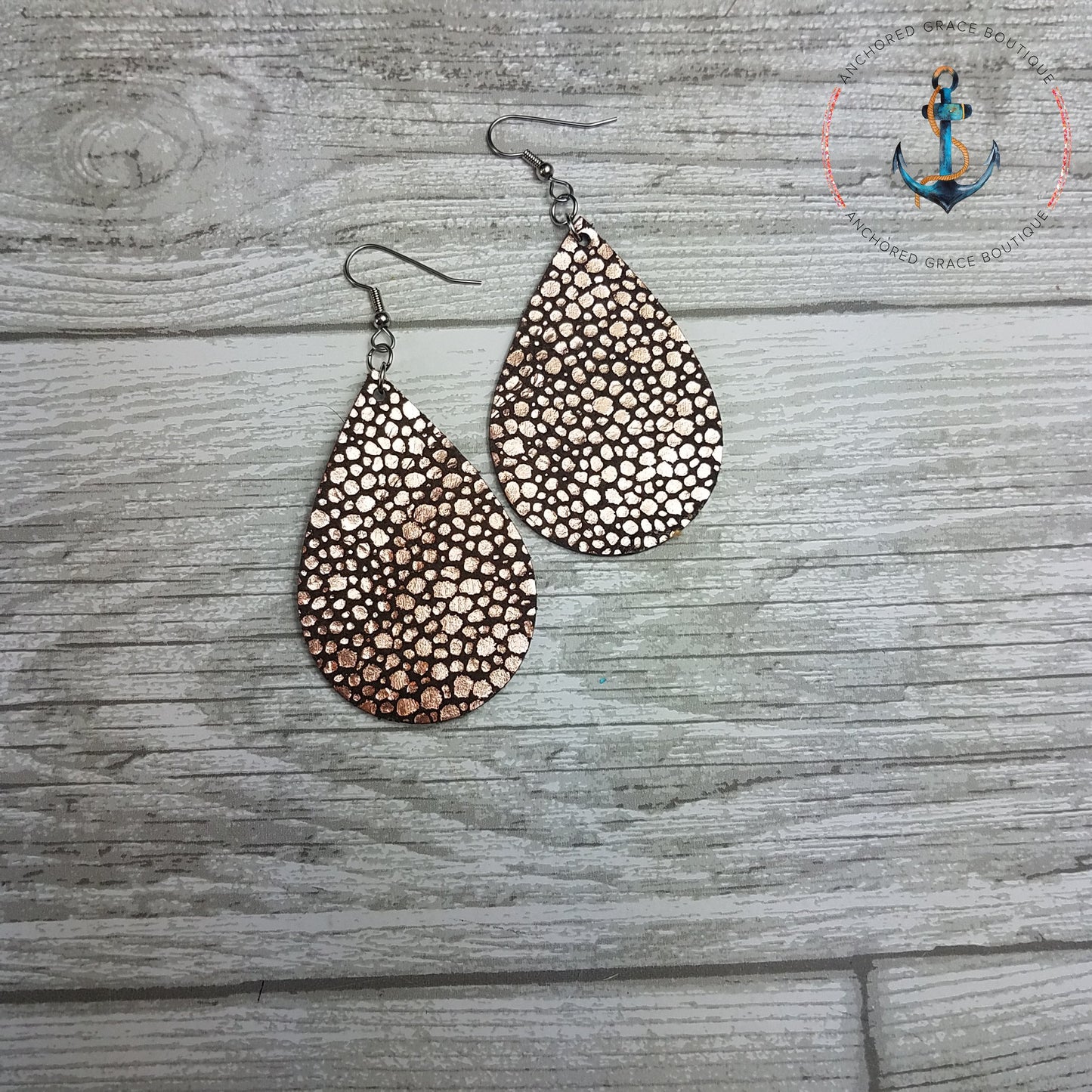 Rose Gold Stingray Leather Drop Earrings
